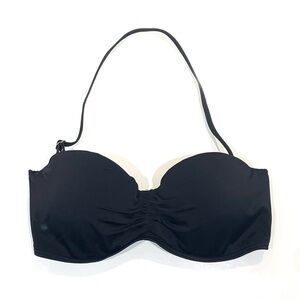 Tie-back Bandeau Bikini Bathing Suit Top with Removable Neck Strap - Black